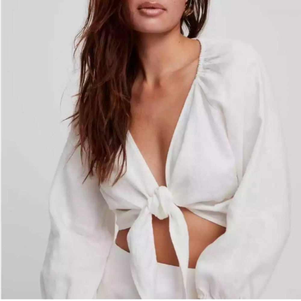 Reformation tie front linen shirt